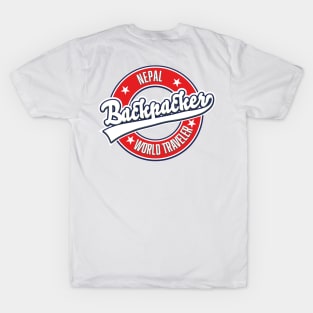 Nepal backpacker world traveler retro logo. T-Shirt